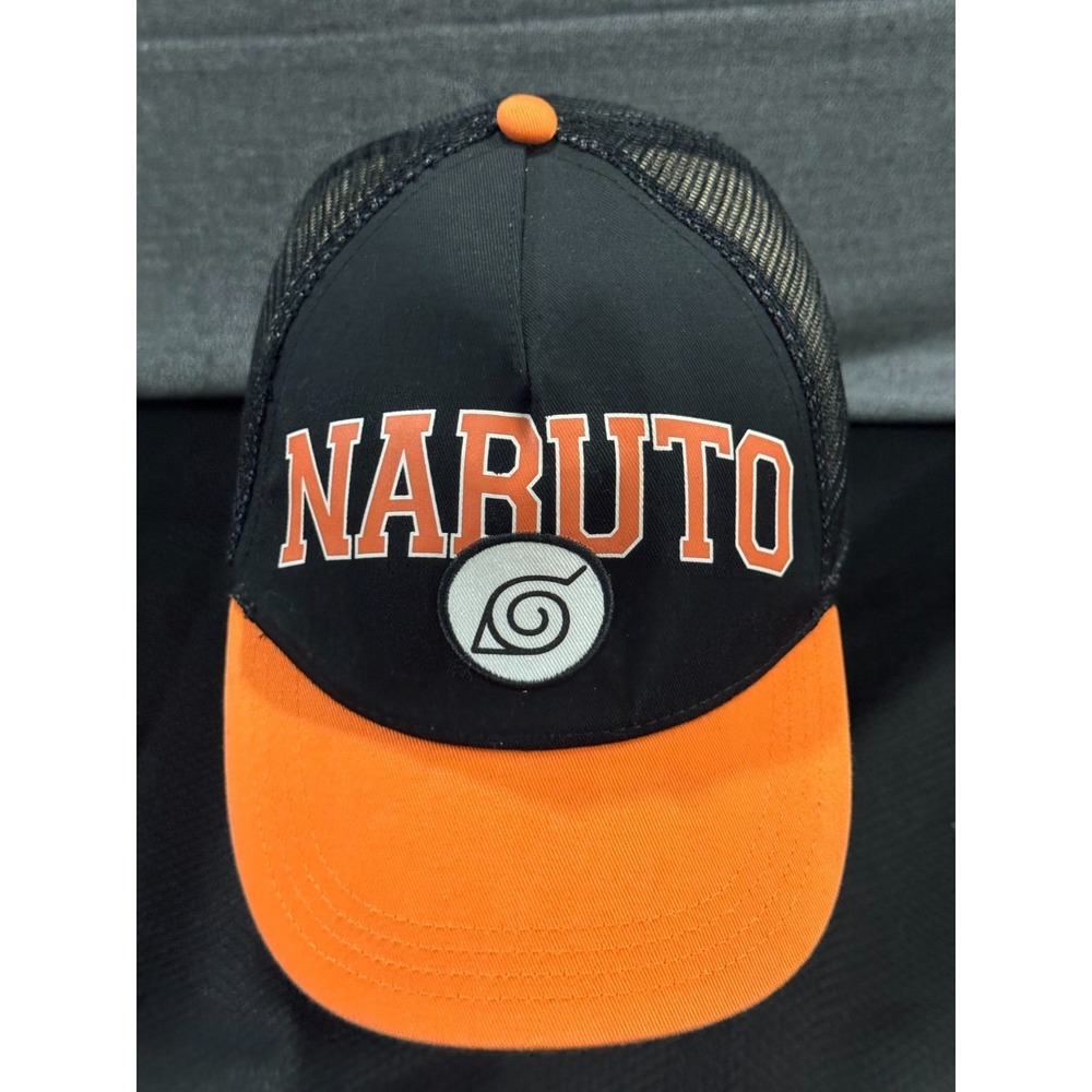 Naruto Trucker Cap Boys One Size Black Orange Hidden Leaf Patch Mesh Back Hat